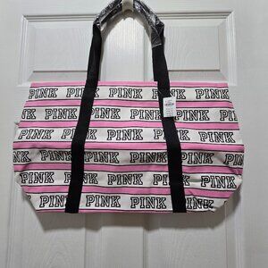 NWT PINK Victorias Secret Canvas Tote Bag Zipper Closure